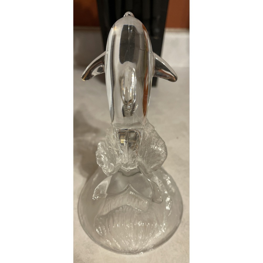 Vintage 6" Cristal D'Arques Clear Lead Glass Crystal Dolphin Figure On Waves - Picture 5 of 6